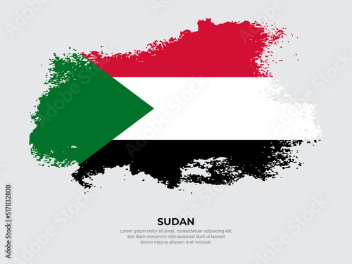 Vintage grunge style Sudan flag with brush stroke effect vector illustration on solid background