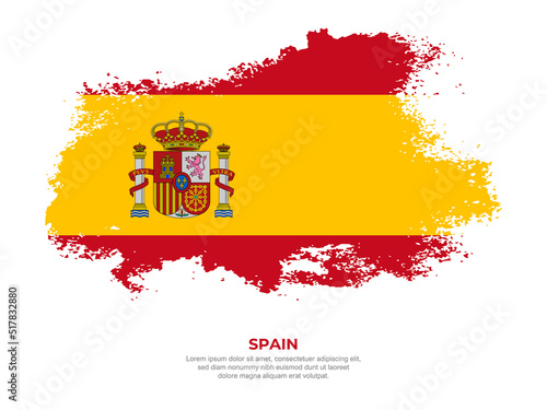 Vintage grunge style Spain flag with brush stroke effect vector illustration on solid background