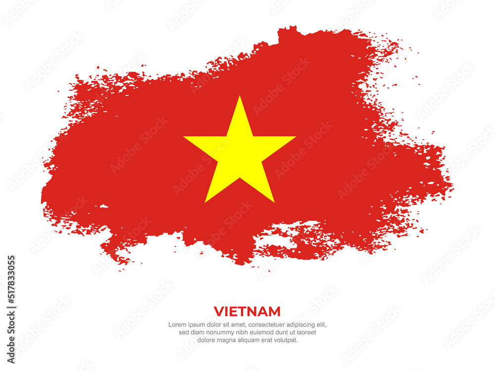 Vintage grunge style Vietnam flag with brush stroke effect vector illustration on solid background