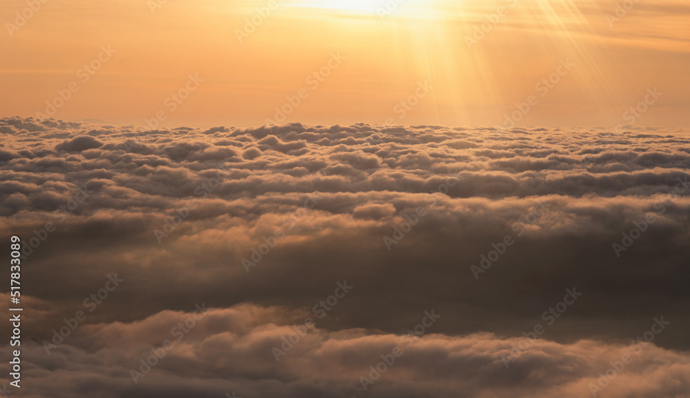 Beautiful view sea of fog above clouds  view on the mountain in the morning mist at Phu Thap Boek, Phetchabun, Thailand.