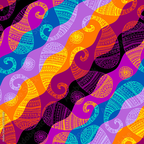 Seamless pattern Paisley pattern background with wavy background. photo