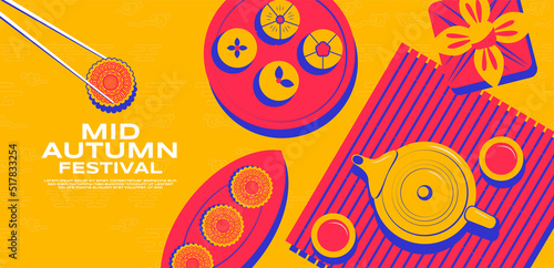 Happy Mid autumn festival, template banner  Background, texture drawing illustratation