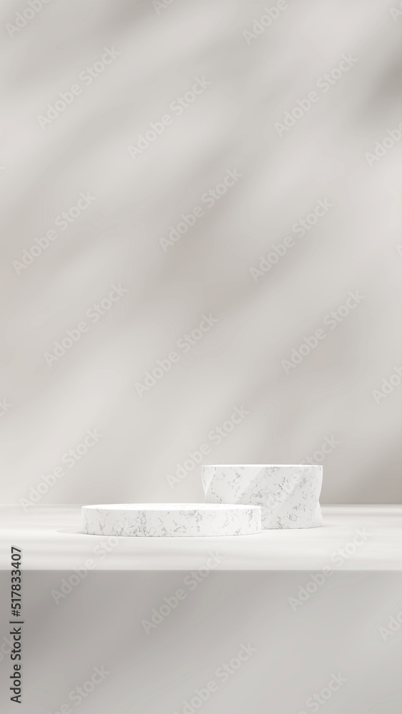 3d render mockup template of marble podium in portrait with white wall and sun shadow 3d render mockup template of marble podium in portrait with white wall and sun shadow