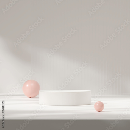 3d rendering mock up template white podium in square with pink sphere and sun shadow background