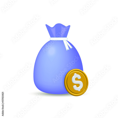 A money bag with dollars. Business and financial solution,
 the concept of payment and down payment. 3d vector illustration.