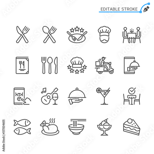 Restaurant line icons. Editable stroke. Pixel perfect.