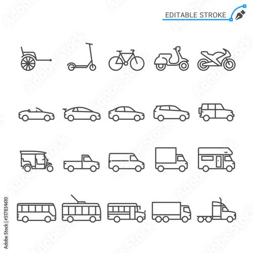Transportation line icons. Editable stroke. Pixel perfect.