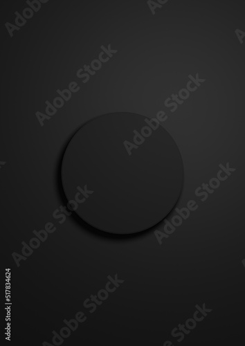 Black, dark gray, black and white 3d Illustration simple minimal product display background top view flat lay with one cylinder, circle podium or stand from above