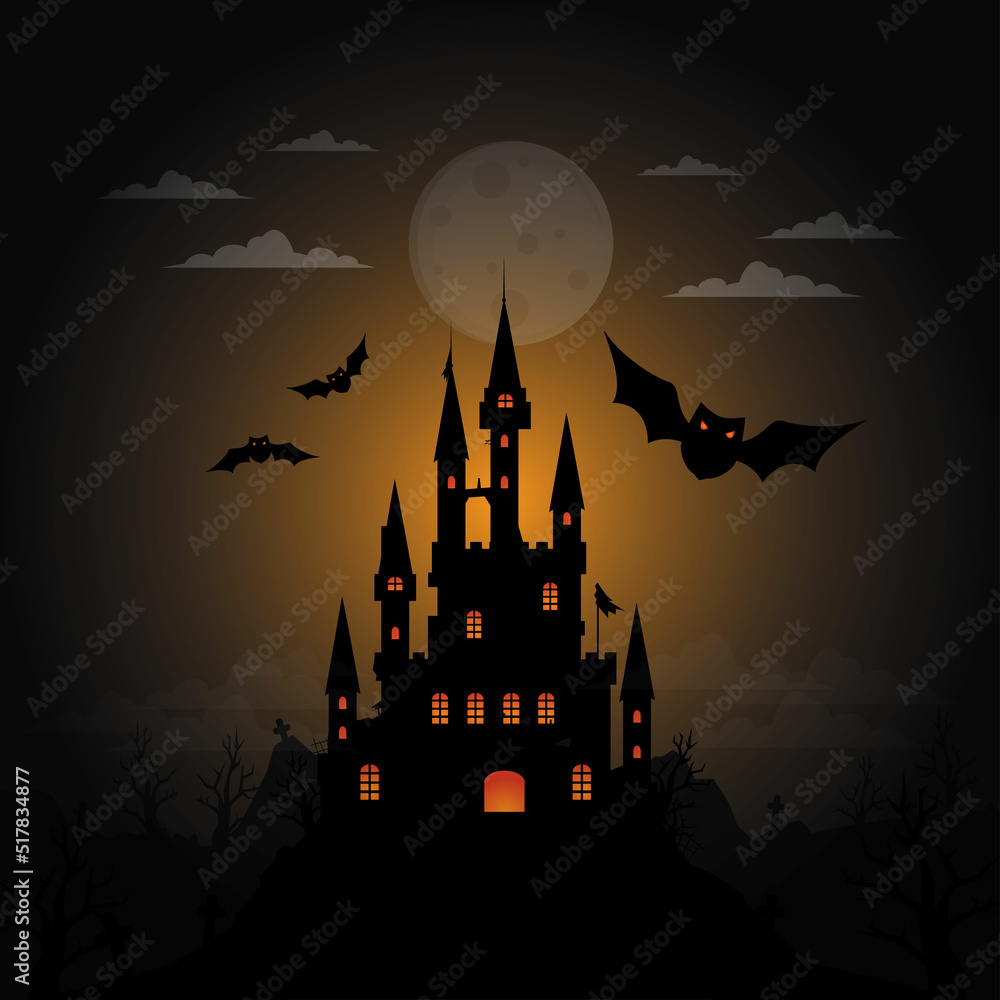 happy halloween day with vampire castle atmosphere at night