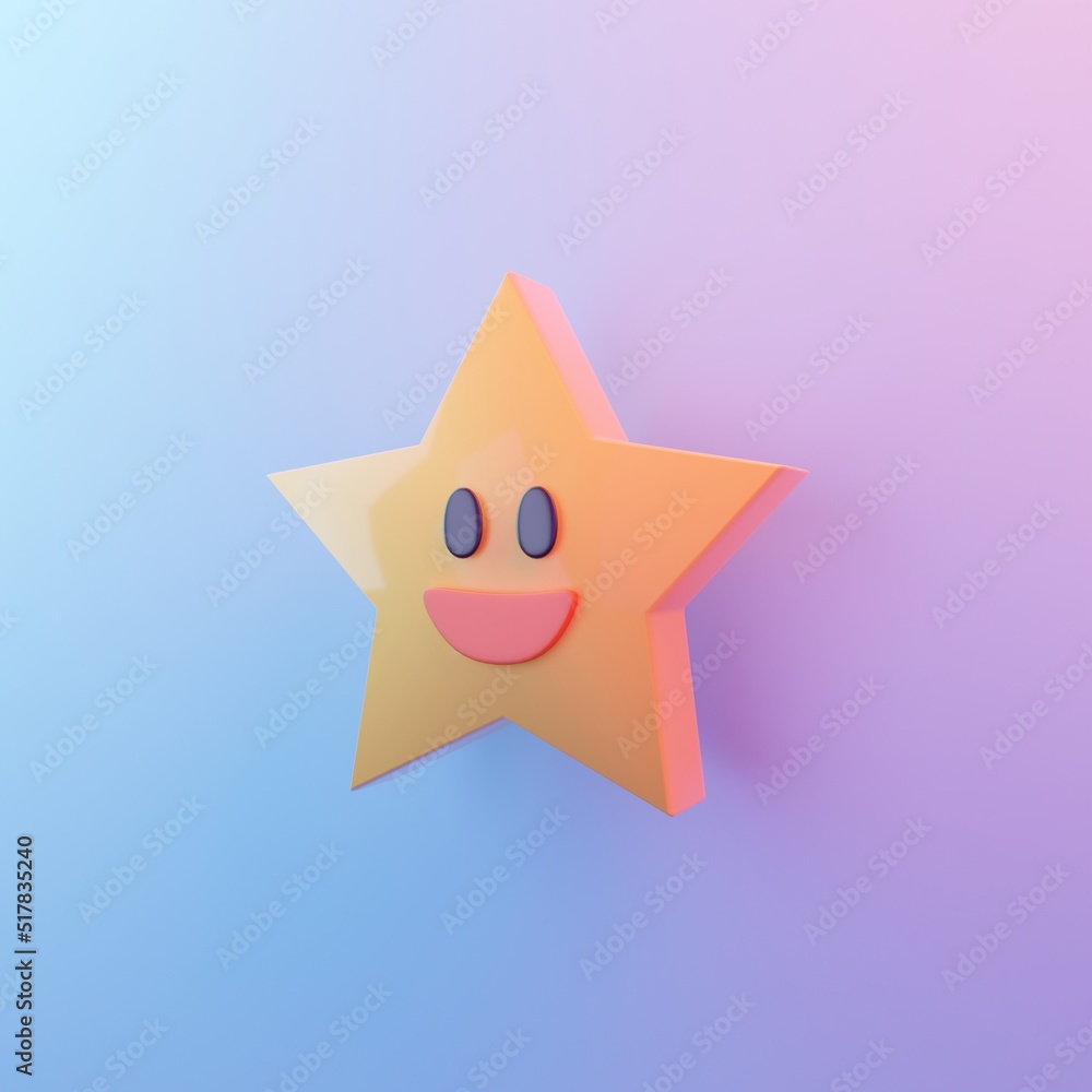 3D illustration of star rating customer review, Level five star, satisfy the rate, facial expressions of happy, 3D illustration of star rating customer review, Level five star, satisfy the rate, facial expressions of happy,