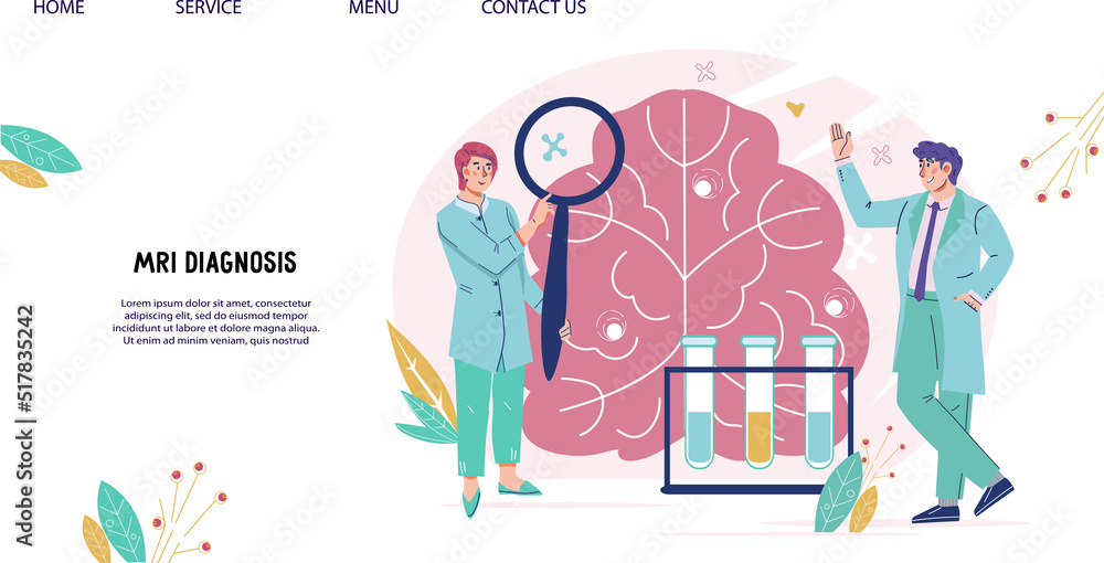 Brain research and neuroscience, neurology medicine web banner template. Diagnostics and brain tomography exam, cartoon flat vector illustration for website and poster. Brain research and neuroscience, neurology medicine web banner template. Diagnostics and brain tomography exam, cartoon flat vector illustration for website and poster.