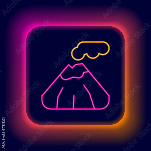 Glowing neon line Volcano icon isolated on black background. Colorful outline concept. Vector