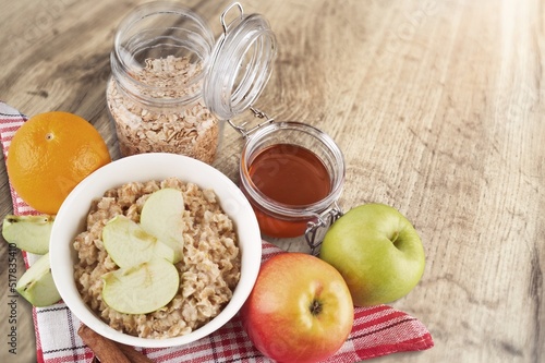Wallpaper Mural Oatmeal bowl. Oat porridge withfruits and milk for healthy breakfast or lunch. Healthy food, diet. Torontodigital.ca