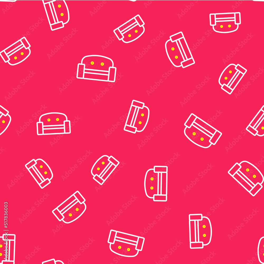 Line Armchair icon isolated seamless pattern on red background. Vector