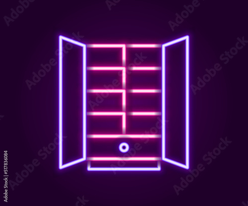 Glowing neon line Wardrobe icon isolated on black background. Cupboard sign. Colorful outline concept. Vector