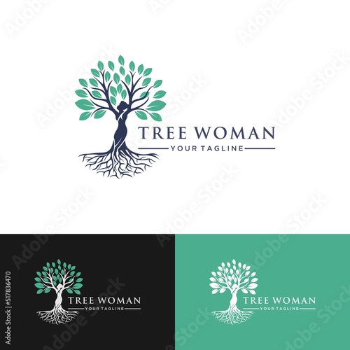 Abstract Human tree logo. Unique Tree Vector illustration with circles and abstract female shapes.