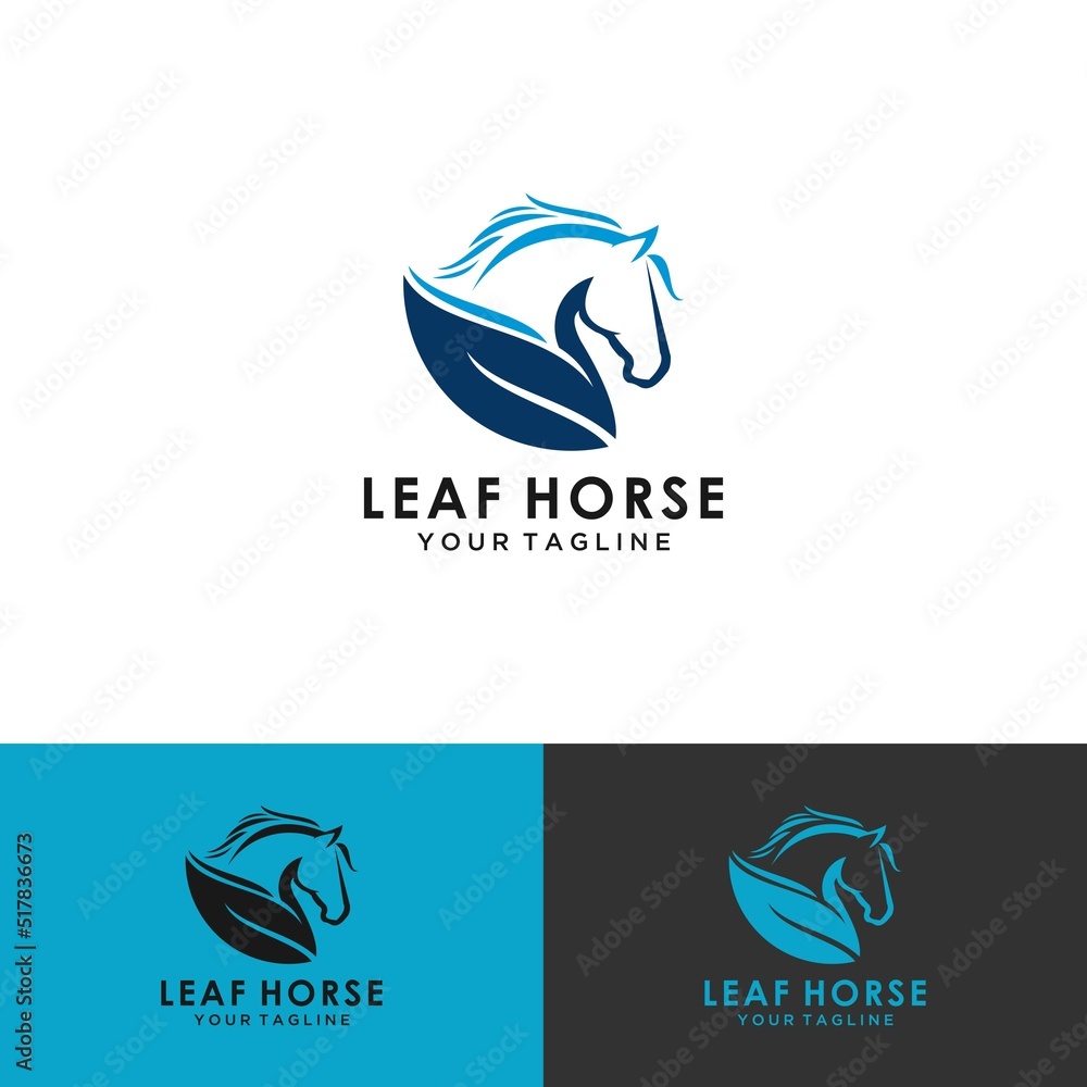 horse logo with green leaves