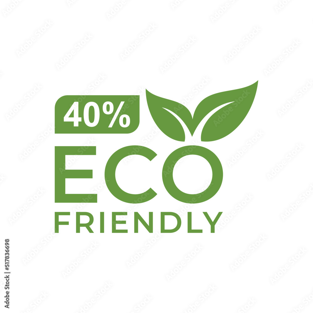 Fototapeta premium 40% eco friendly stamp icons or label sticker Vector illustration with Green organic plant leaf