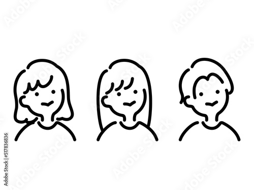 女性　シンプル　線画　セット
