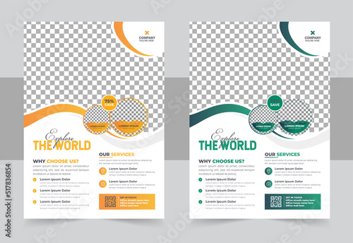 Travel flyer design template, tour flyer, tourism color a4 print ready flyer