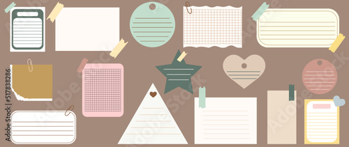 Vector flat illustration. Notes. Colored isolated stickers on a notebook. Good for personal notes at school at work or for a banner in the office.