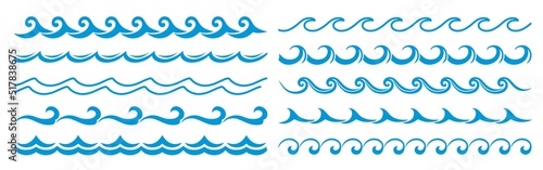 Sea and ocean surf wave line, blue water wave borders, frame lines and dividers. Vector embellishments of nautical pattern with stormy water ripples, curves, marine swirls, curls and scrolls