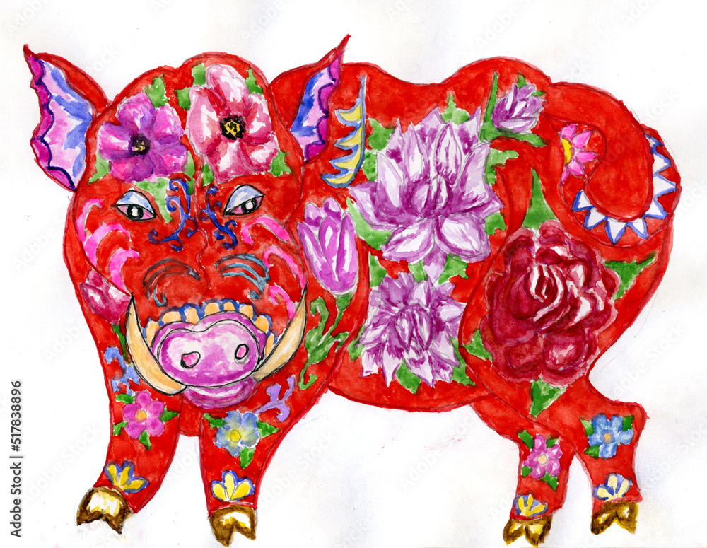 Obraz premium Pig floral art
