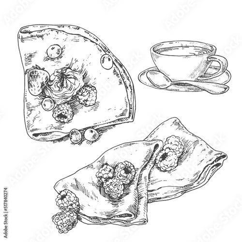 Hand drawn vector french crepes pancake illustration