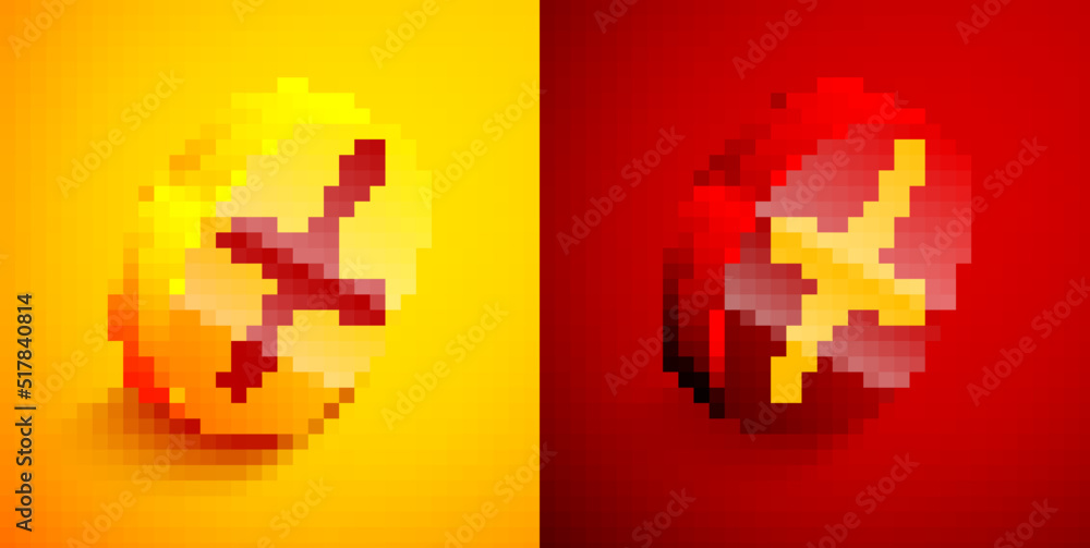 Obraz premium Isometric Oars or paddles boat icon isolated on orange and red background. Circle button. Vector