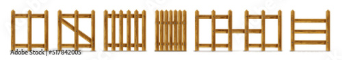 Fotografiet Wooden fence, palisade, stockade or balusters with pickets