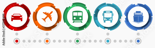 Transport concept vector icon set, vehicles infographic template, travel web pointers collection