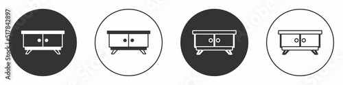 Black Furniture nightstand icon isolated on white background. Circle button. Vector