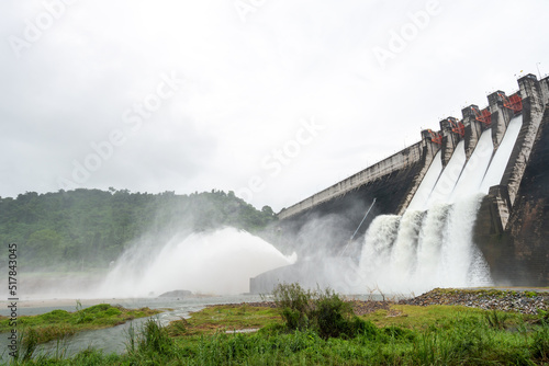 Spillway of Khun Dan Prakarn Chon Dam at Nakhon Nayok province, Thailand in rainy season. photo