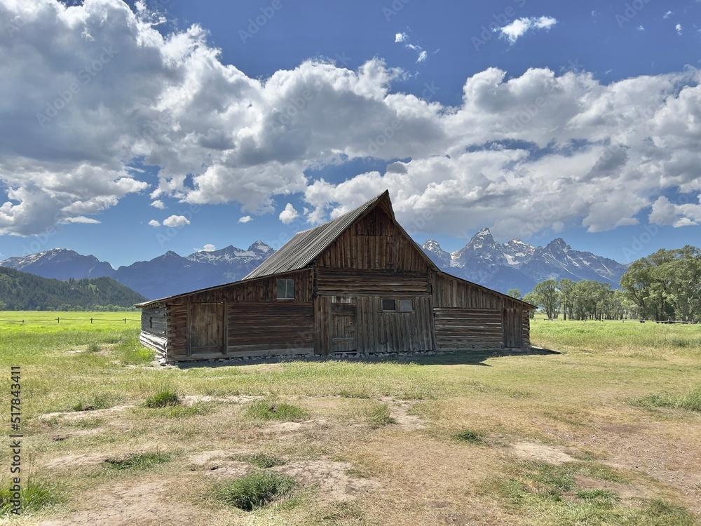 Mormon Row with Grand Teton mountains in background Mormon Row with Grand Teton mountains in background
