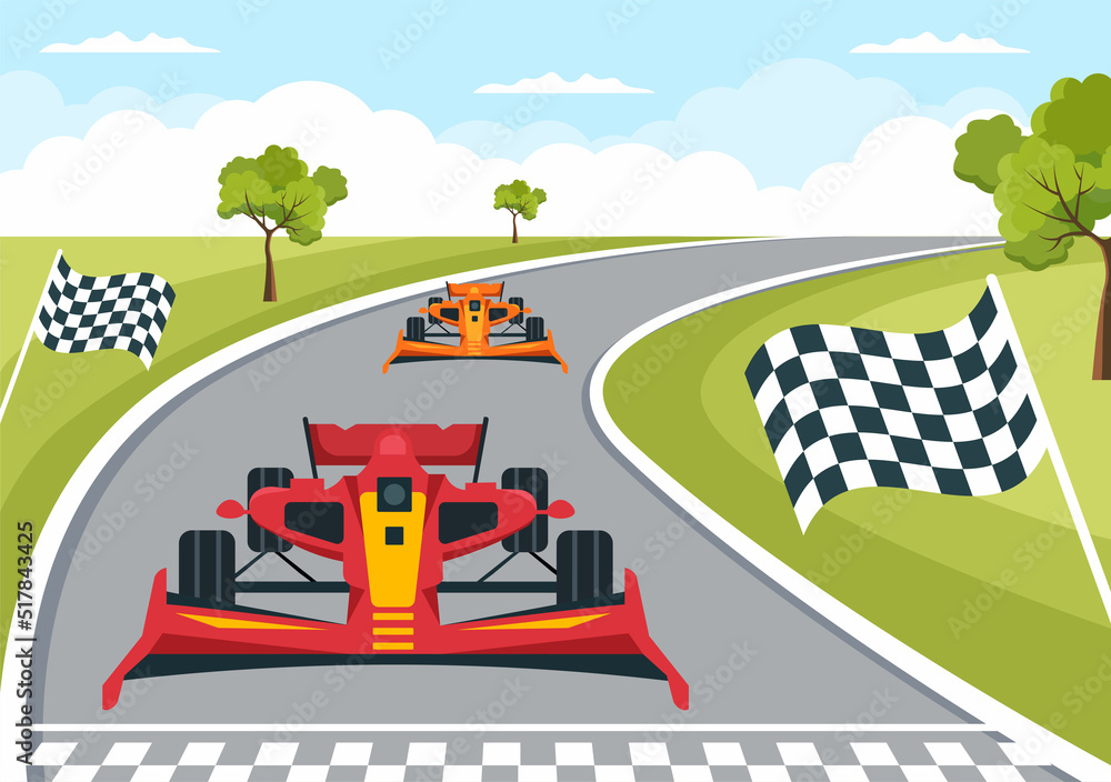 you win race & get checkered flag at finish line Stock Vector