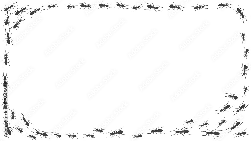Trail of ants. A rectangle frame of insects. Vector