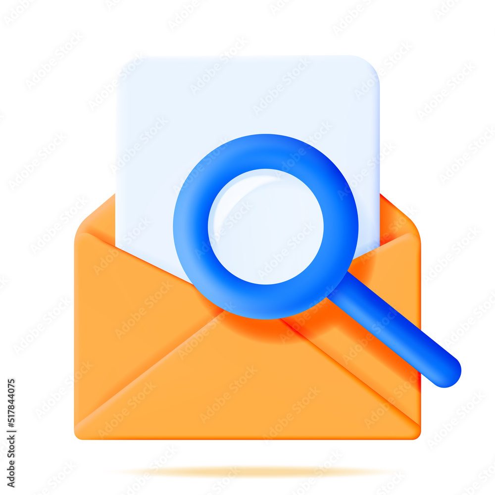 3D Mail Envelope with Magnifying Glass Isolated 3D Mail Envelope with Magnifying Glass Isolated