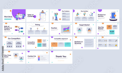 Set Of Business Presentation Brochure Or Pitch Deck Guide Template Design On Light Blue Background.