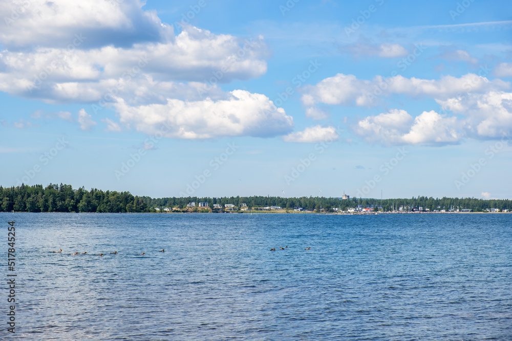 View towards Karlsborg city in Sweden, from the water