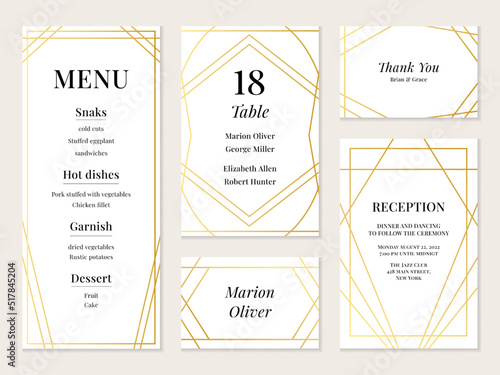 Fotografia Golden elegant wedding menu with frame and text