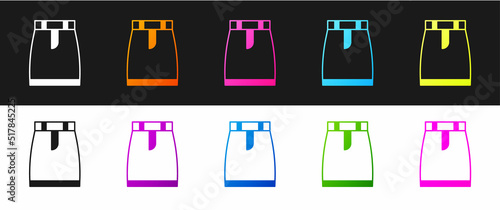 Set Skirt icon isolated on black and white background. Vector