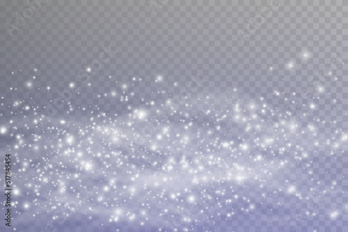 Fototapeta Winter blizzard with sparkles of snow on a transparent background, cold winter wind, cold