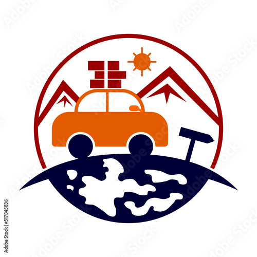 traveling car world logo Icon Illustration Brand Identity
