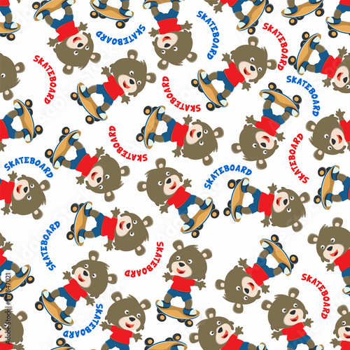 Fototapeta Naklejka Na Ścianę i Meble -  Seamless pattern vector of cute little fox on skate board, For fabric textile, nursery, baby clothes, background, textile, wrapping paper and other decoration.