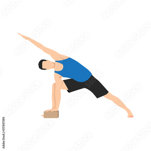 Man doing extended side angle pose Utthita Parsvakonasana exercise. Flat vector illustration isolated on white background photo