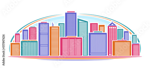 Vector illustration of Urban Skyline  horizontal decorative banner with multicolored linear design skyline cityscape  urban line art concept with different colorful buildings on blue sky background