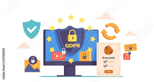 General Rules For Data Protection Gdpr Concept with Computer Monitor, Shield and Lock. European Commission Strengthens