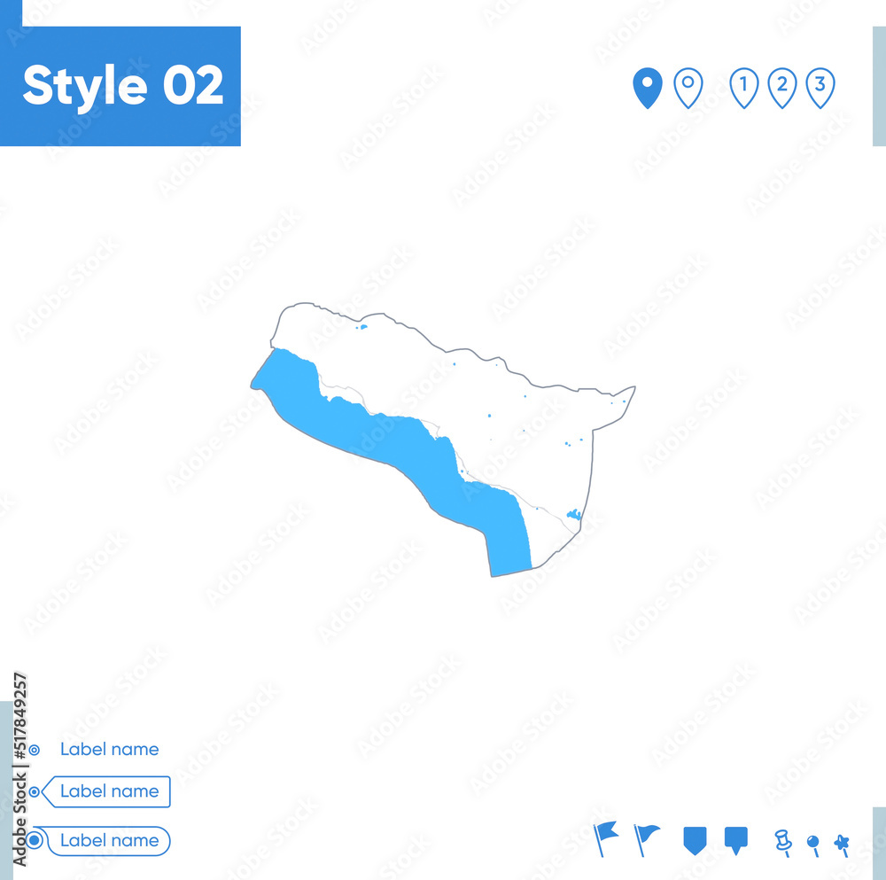Abkhazia - stroke map isolated on white background with water and roads. Vector map