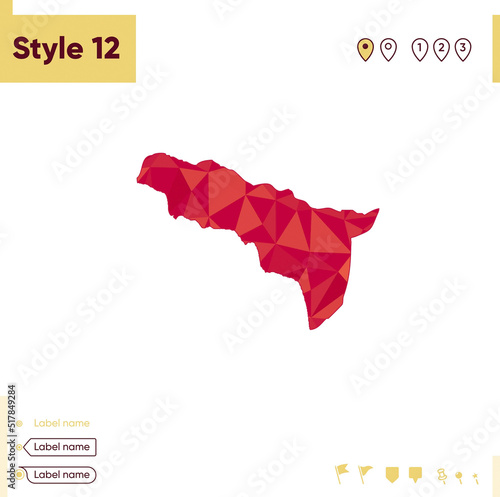 Abkhazia - red low poly map, polygonal map. Outline map. Vector illustration.