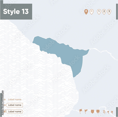 Abkhazia - map with water, national borders and neighboring countries. Shape map.